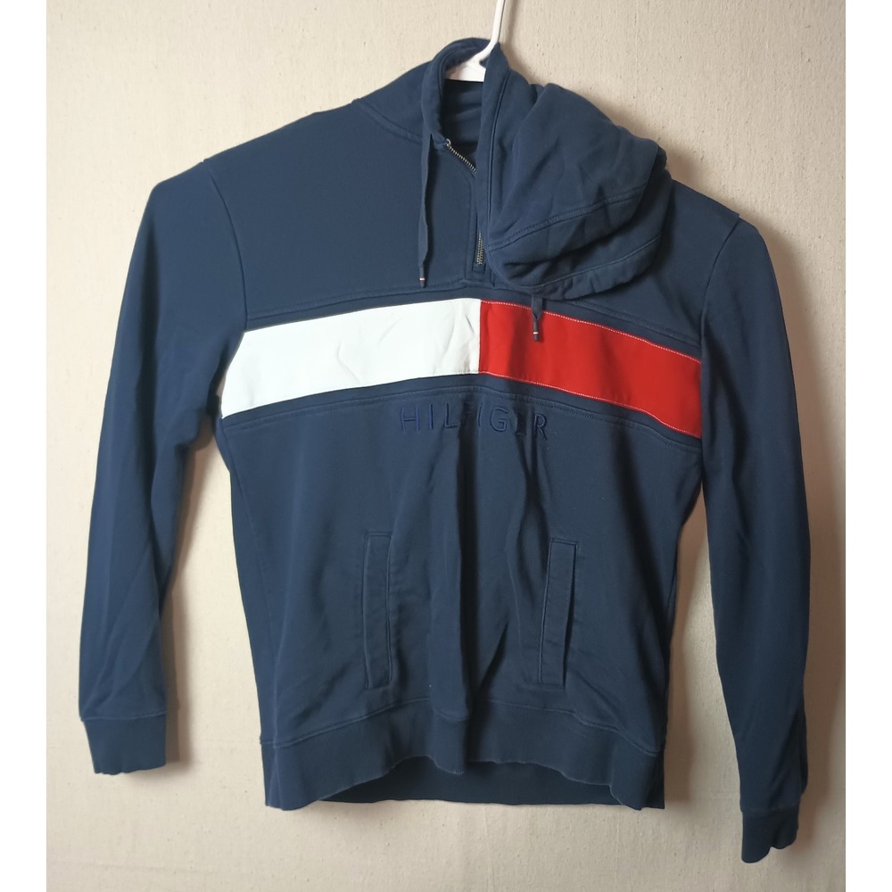 Vintage Y2K Tommy Hilfiger Hoodie Pullover Color Block Half Zip Sweatshirt XL G